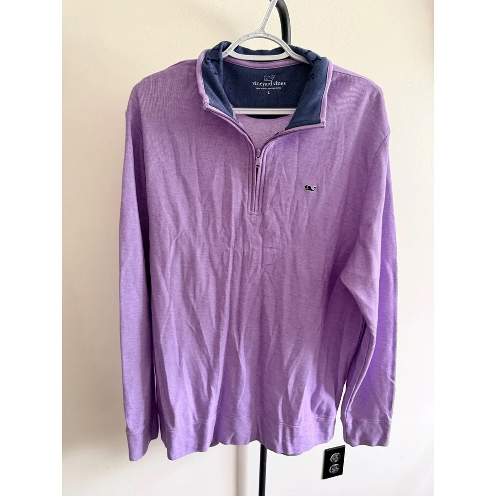 Vineyard Vines Mens Large Purple 100% Pima Cotton Quarter Zip Pullover Sweater